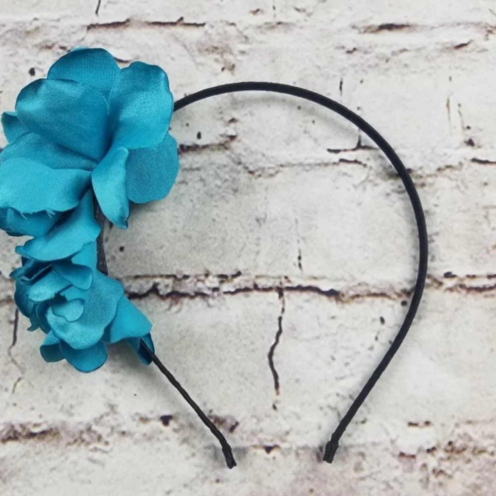 Handmade Head Band Black Skinny Headband Teal Ruffle Preppy Hair Accessories